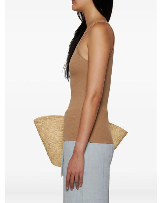 ÉTERNE Brown Ribbed High-Neck Tank Top