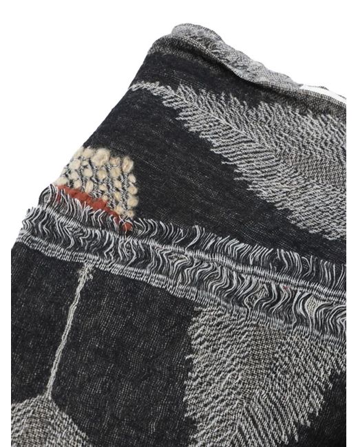 Altea Gray Feather-Pattern Frayed Scarf for men