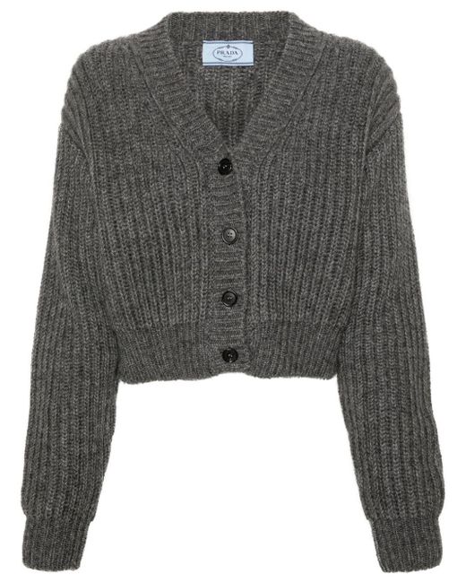 Prada Gray Ribbed-knit Cropped Cardigan