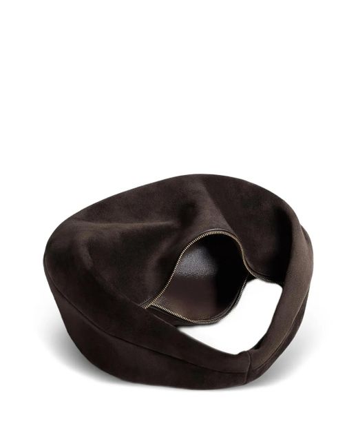 Khaite Black Medium Olivia Zip Calf-Suede Shoulder Bag