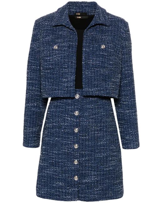 Maje Blue Layered Tweed Mini Dress