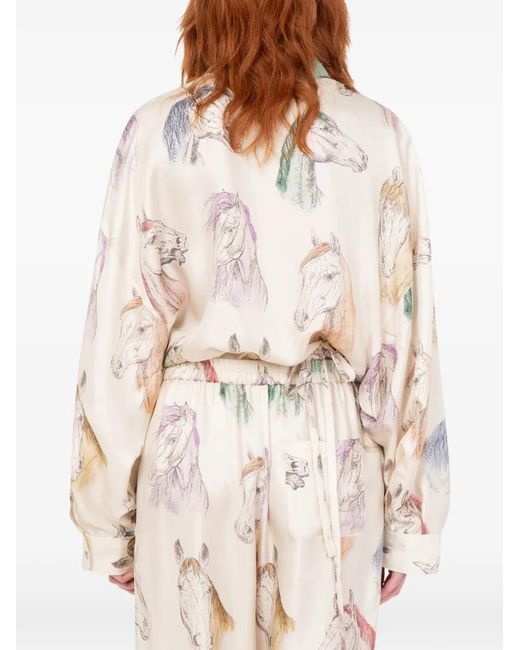 Moschino White Horse-Print Silk Shirt