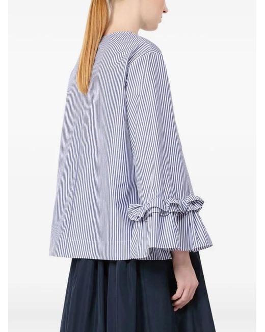 Max Mara Purple Striped Ruffled-Sleeve Shirt