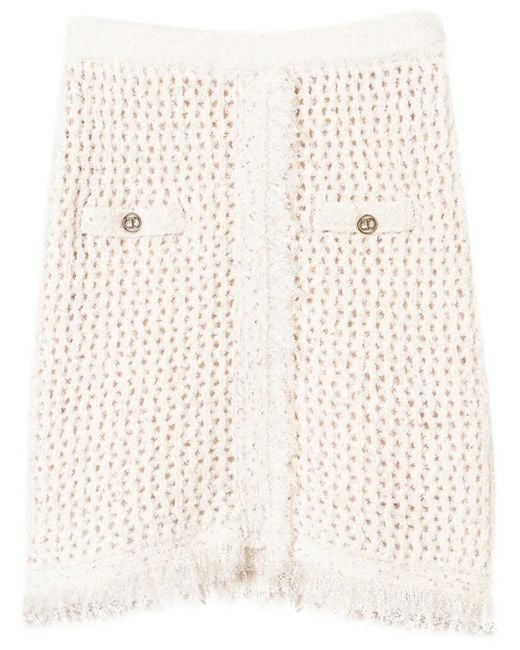 Twinset Natural Mesh-Knit Miniskirt