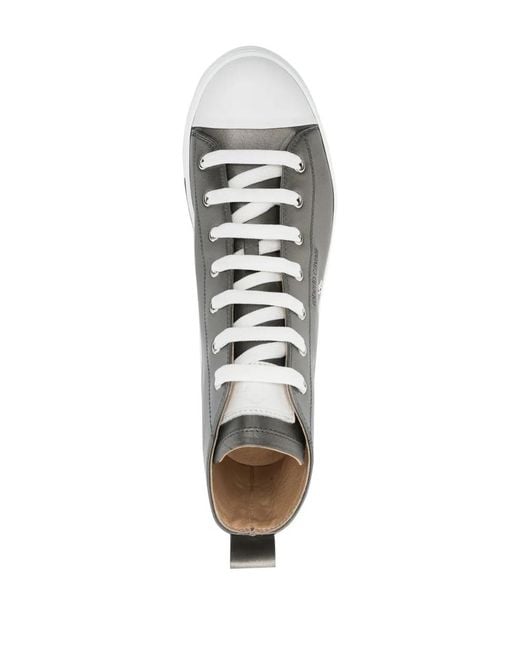 Roberto Cavalli White Metallic Leather High-Top Sneakers