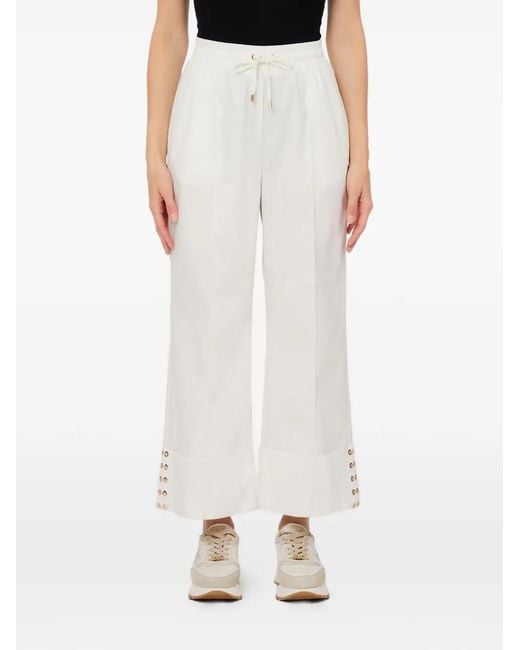 Liu Jo White Drawstring Eyelet-Details Trousers