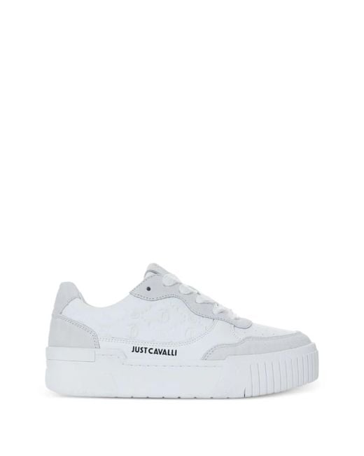 Just Cavalli White Logo-Print Sneakers