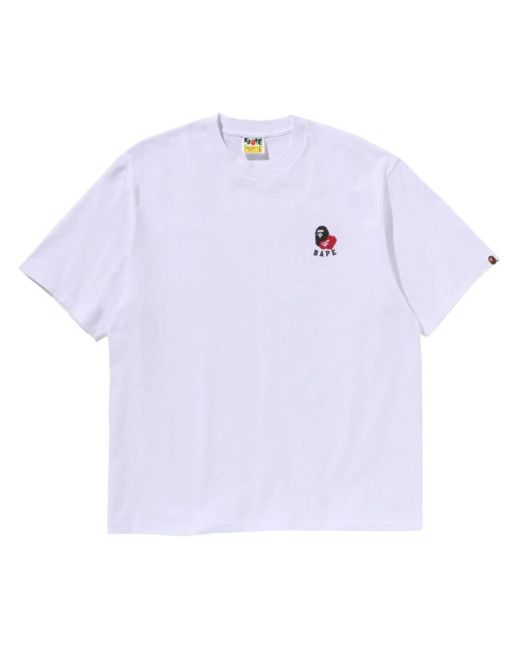 T-shirt con ricamo Ape Head di A Bathing Ape in White da Uomo