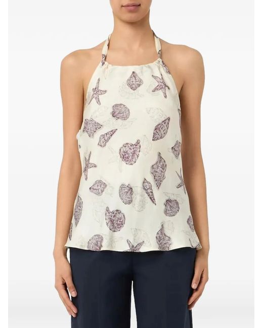 Marella White Shell-Print Halterneck Top