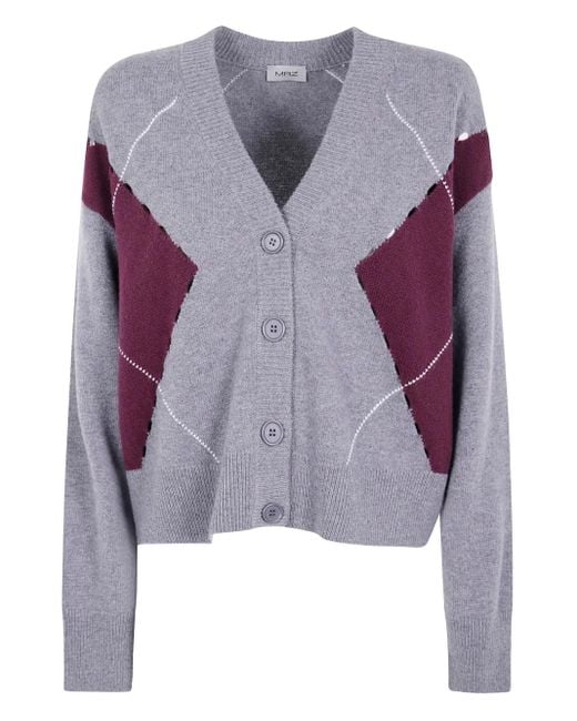 Mrz Purple Argyle-Pattern Cardigan