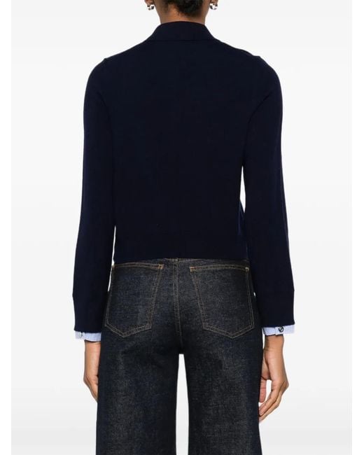 Maje Blue Button-Front Collared Cardigan
