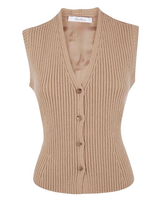 Max Mara Natural V-Neck Ribbed-Knit Vest