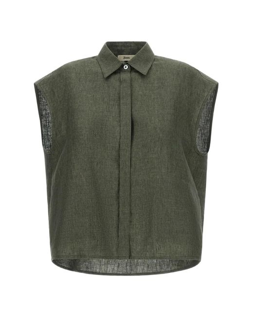 Camicia Smanicata Leggermente Crop di Herno in Green