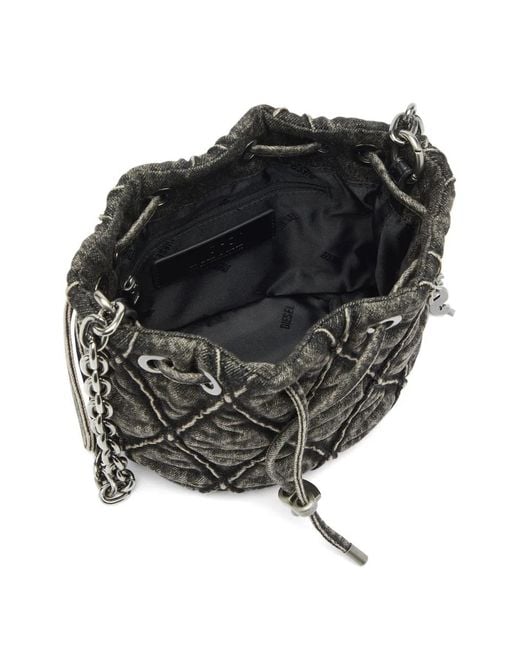 DIESEL Gray Charm-D Quilted Bucket Bag