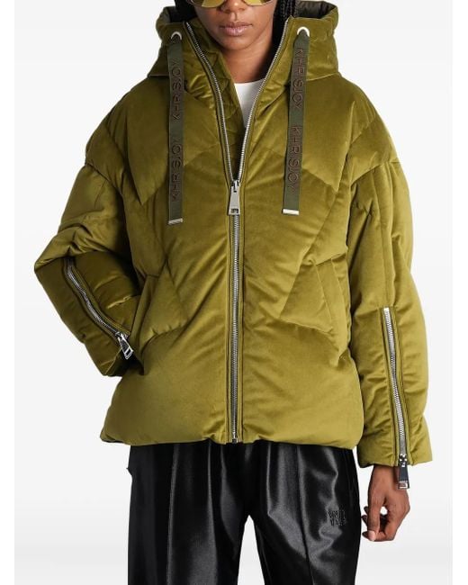 Khrisjoy Green Quilted Velvet-Effect Puffer Jacket