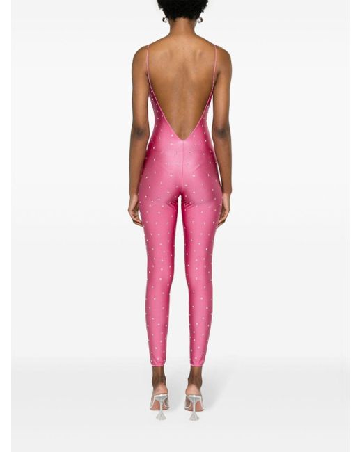 Oseree Jumpsuit Verfraaid Met Kristallen in het Pink