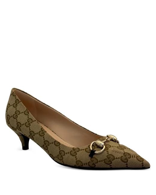 Gucci Brown Erin Horsebit Monogram-Patterned Pumps