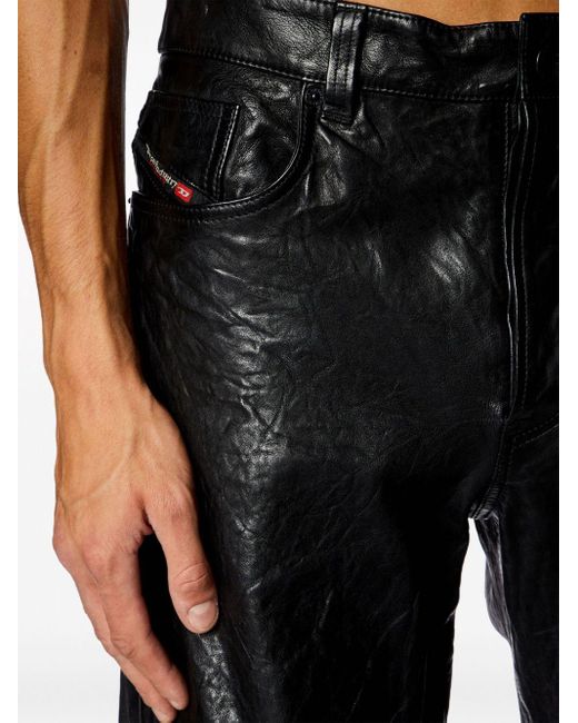 DIESEL Black P-macs-lth Straight-leg Leather Trousers for men