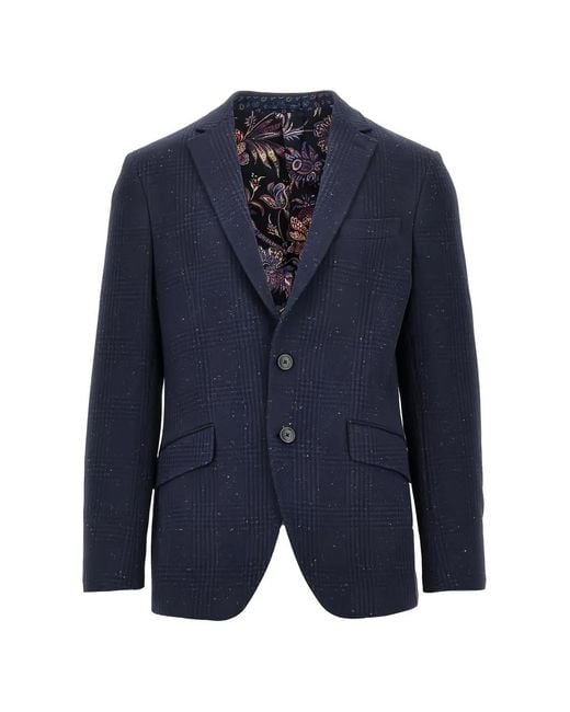 Etro Blue Checked Single-Breasted Blazer for men