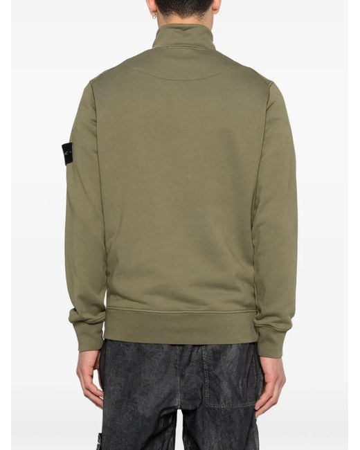 Stone Island Green Logo-Patch Half-Zip Sweater for men