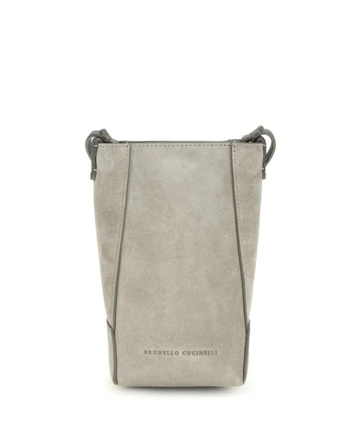 Brunello Cucinelli Gray Leather Top-Handle Shoulder Bag