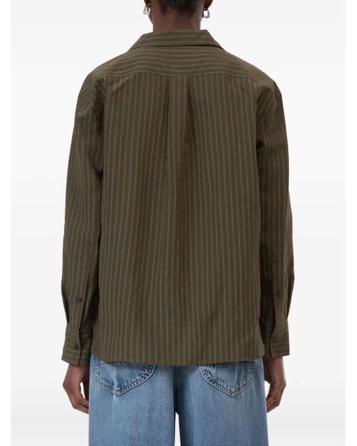Closed Green Asymmetric Striped Shirt