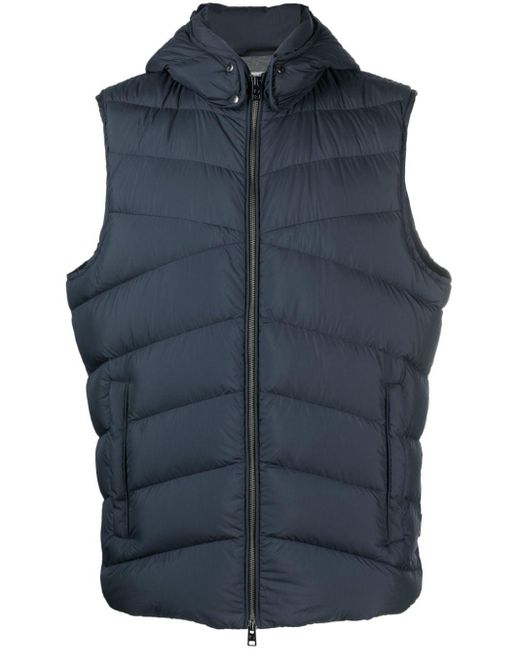 Woolrich Hooded Padded Zip-up Gilet in Blue for Men | Lyst