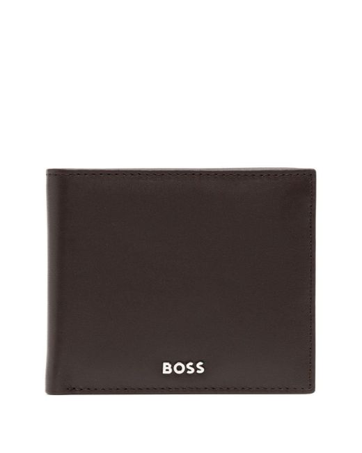 Boss Brown Logo-lettering Bi-fold Wallet for men
