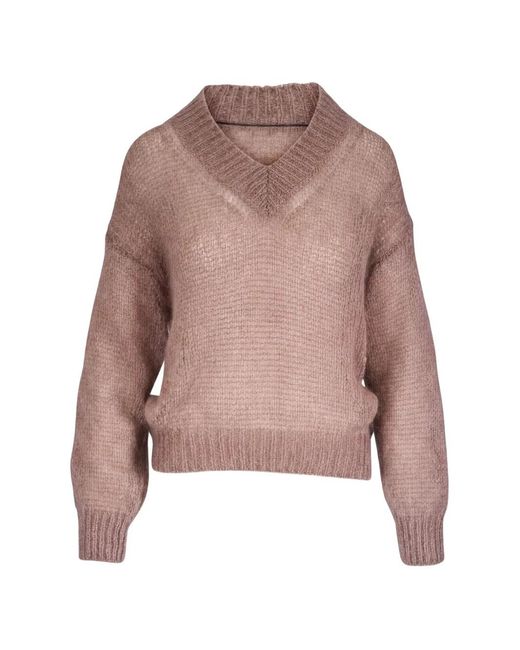 Brunello Cucinelli Pink V-Neck Open-Knit Sweater