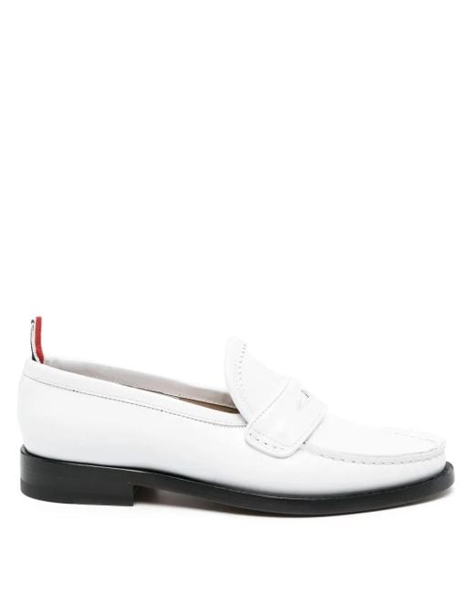 Thom Browne White Varsity Leather Penny Loafers