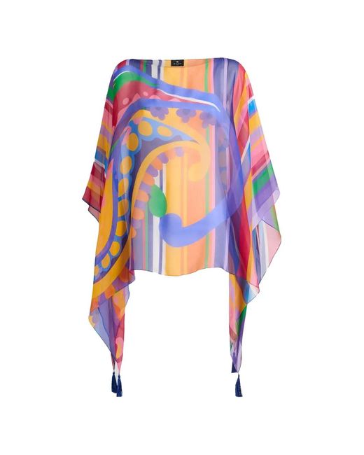 Etro Jassen ,Veelkleurig ,Poncho Met Franjes in het Blue