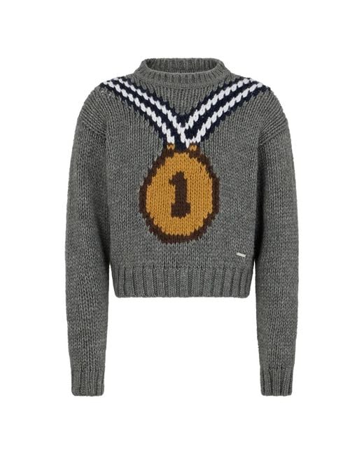 DSquared² Gray Intarsia-Knit Crew-Neck Sweater for men
