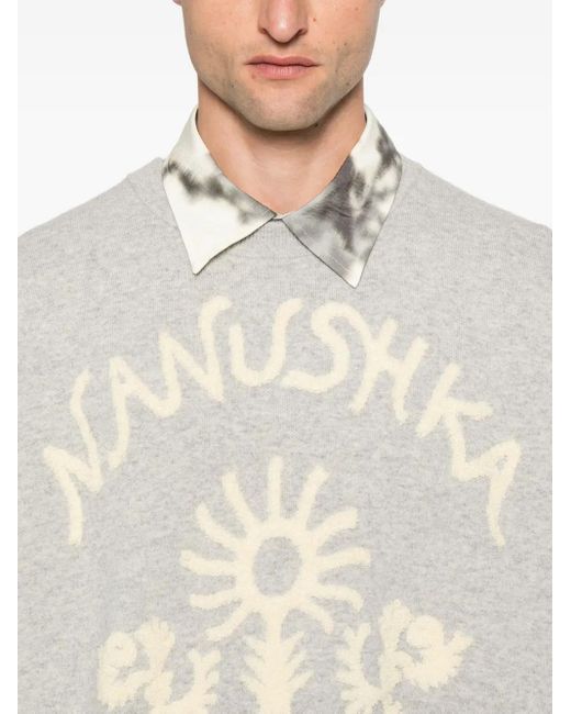 Nanushka White Pullover Mit Blumenstickerei