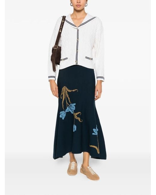 Maje White Boat Neck Cable-Knit Cardigan