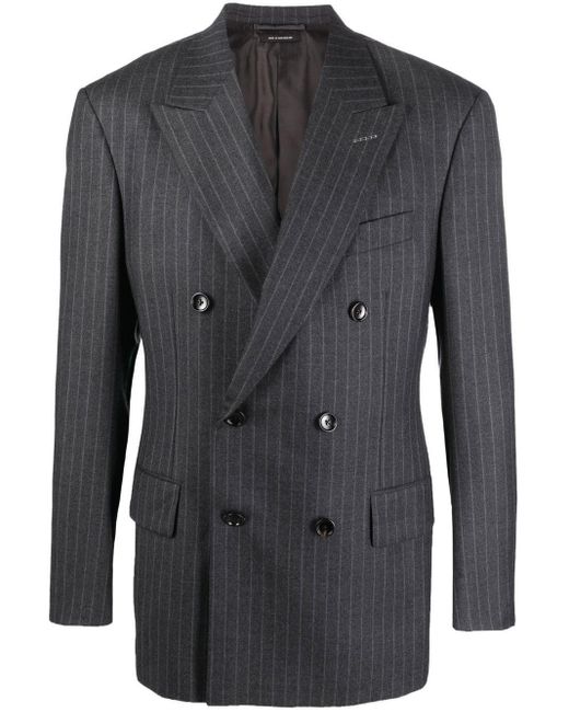 Tom Ford Wool Double-breasted Pinstripe Blazer in Black for Men | Lyst