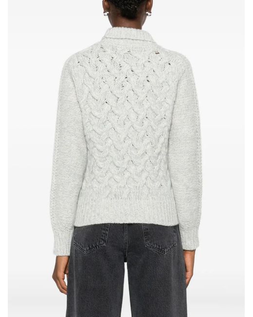 Eleventy White Rollkragenpullover Mit Zopfmuster