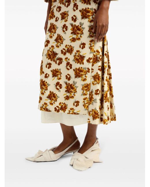 Erdem Metallic Floral-pattern Velvet Midi Skirt