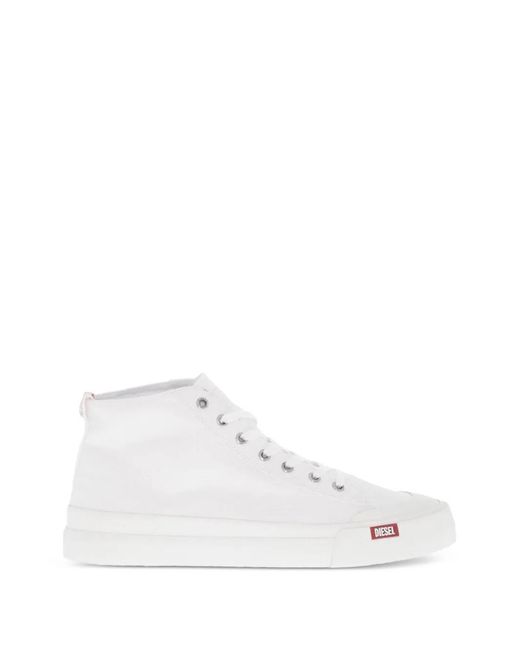 DIESEL White S-Athos Canvas Mid-Top Sneakers for men