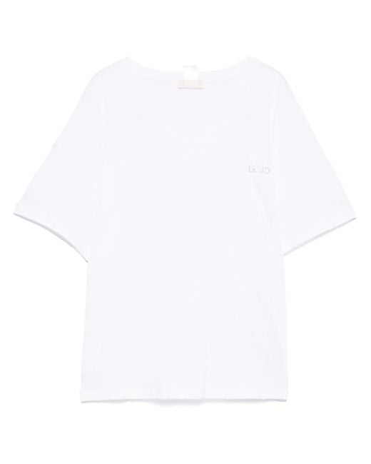 Liu Jo White Embellished-Logo T-Shirt