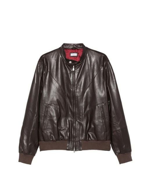 Brunello Cucinelli Brown Leather Zip Jacket for men