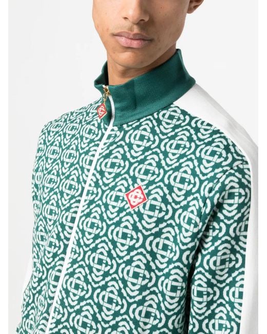 Casablanca Green Monogram-Jacquard Zip-Up Jacket for men