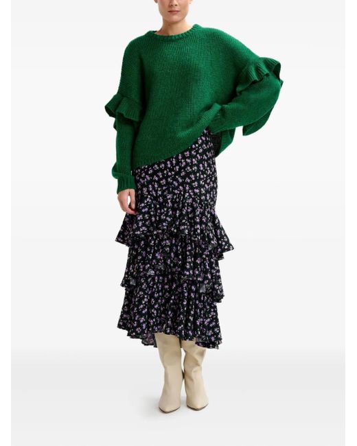 Essentiel Antwerp Green Ijune Ruffle-Detail Sweater