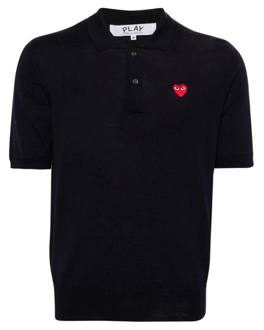 COMME DES GARÇONS PLAY Black Logo-patch Knitted Polo Shirt for men
