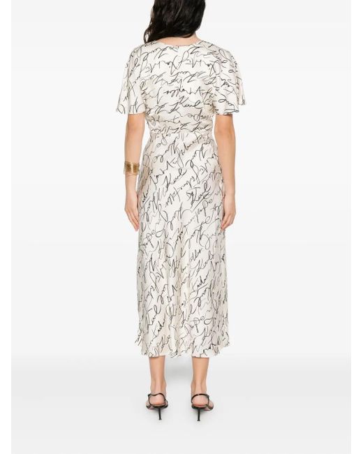 Karl Lagerfeld White Scribble-Print Midi Dress