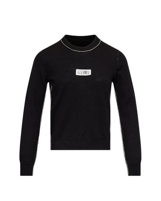 MM6 by Maison Margiela Black Contrast-Trimmed Wool Blend Knit Jumper