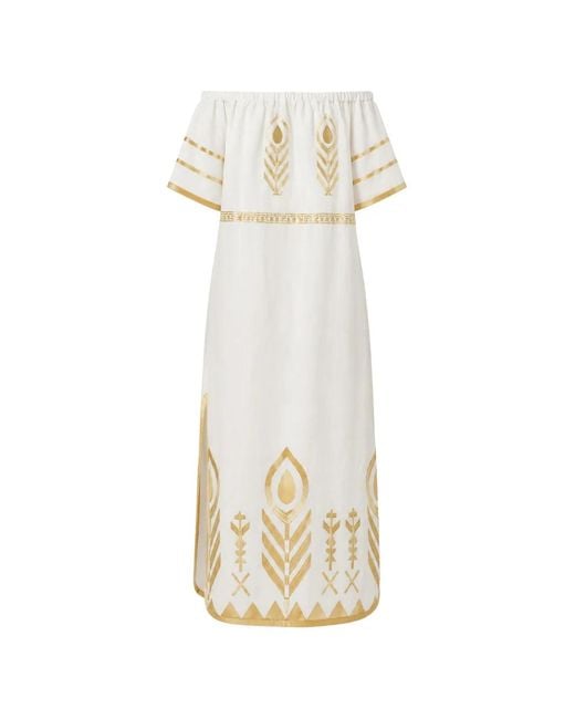Greek Archaic Kori White Embroidered Maxi Dress