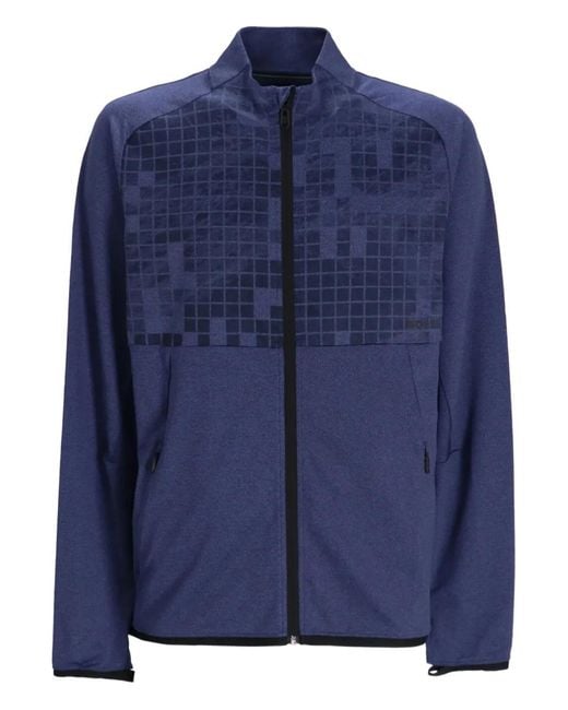 Boss Blue Geometric-Pattern Zip-Up Sweatshirt for men