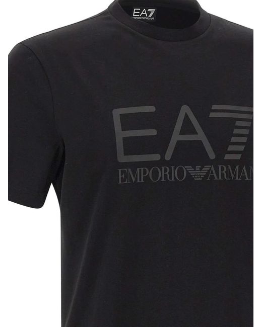EA7 Black Logo Print Crew Neck T-Shirt for men