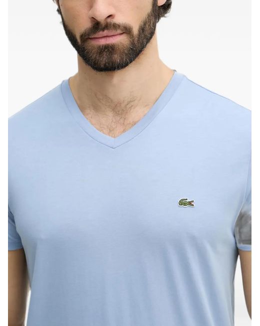 Lacoste Blue Logo-Patch V-Neck T-Shirt for men