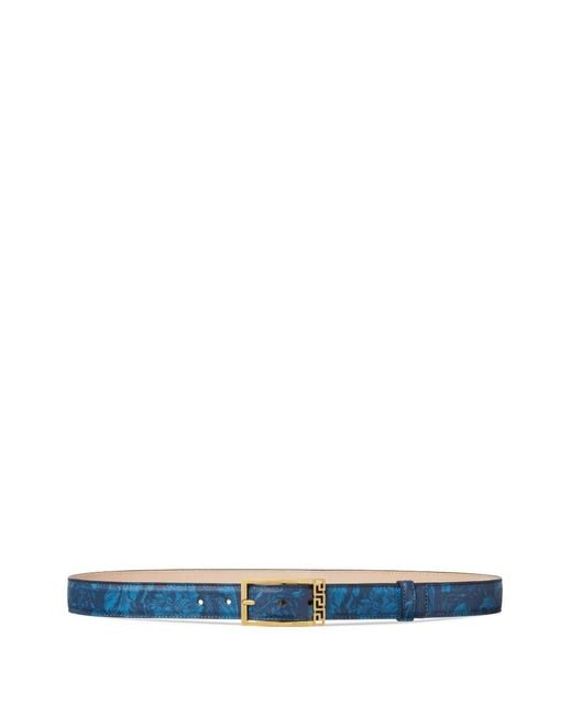 Versace Blue Greca Printed Leather Belt 1.2" for men